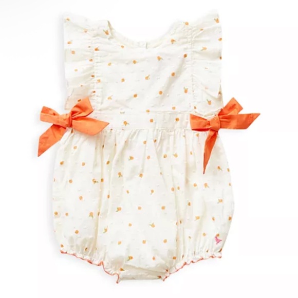 PINK CHICKEN EUC Orange Citrus Swiss Dot Side Bow Ruffle Bubble